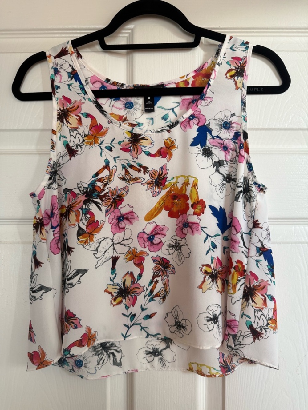 Aqua White Floral Sleeveless Camisole with Multicolor Print